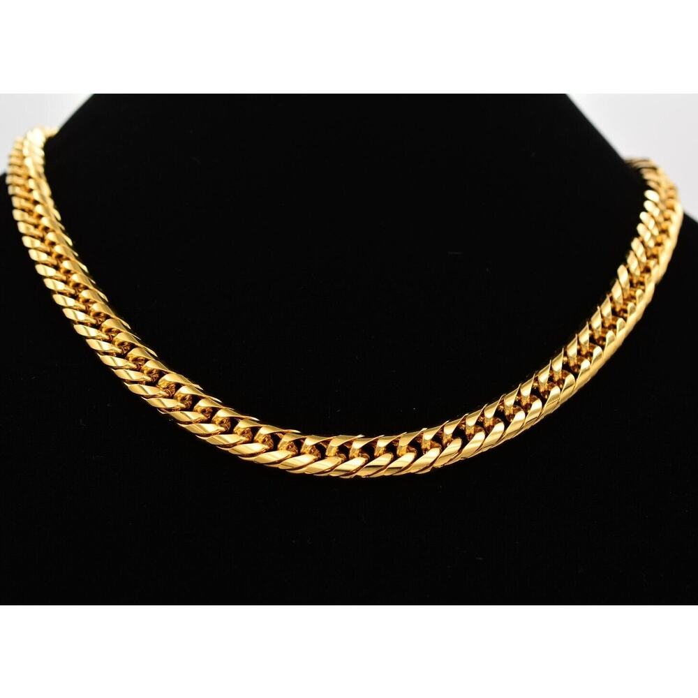 Vintage Cuban Chain Necklace 18" Linked Gold Tone Chunky Unisex Bold 1990s 9J